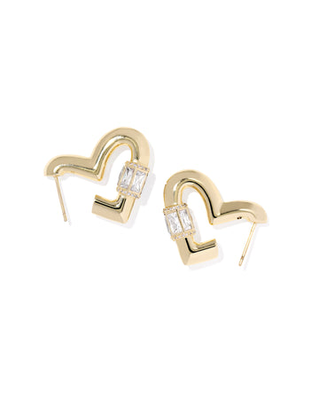 KENDRA SCOTT- Emery Gold Heart Hoop Earrings in White CZ